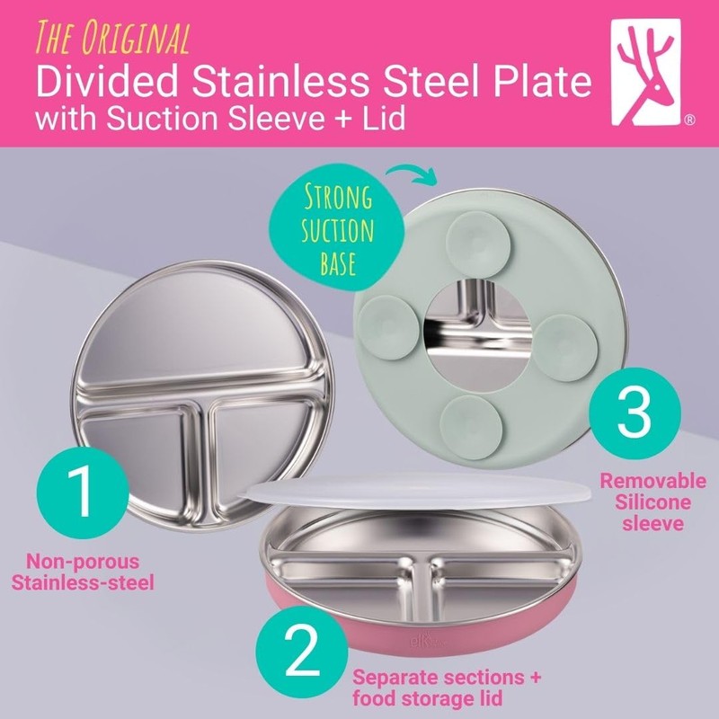Elk and Friends Stainless Steel Divided Plates with Silicone Sleeve