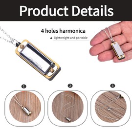 Mini Harmonica, Necklace Key from C 4 Holes 8 Tones Harmonica Portable Harmonica for Children Beginners (Silver)