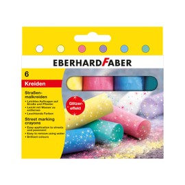 Eberhard Faber 526504 Street Chalks in 6 Bright Colours with Glitter Effect in Cardboard Case for Colourful Painting Fun on Asphalt, Roads and Pavements