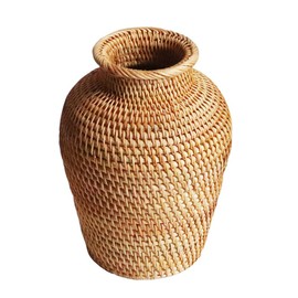 VOSAREA Rattan Vase Country Style Woven Plant Holder Basket Rustic Vase Hand Woven Dried for Home Decoration
