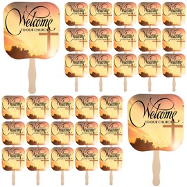 Yousoontic 50 Sets Christian Fans Church Handheld Fans Bulk Welcome to Our Church Paper Fans with Wooden Handle Church Products Religious Party Favors Decors for Church Services Visitor Gifts