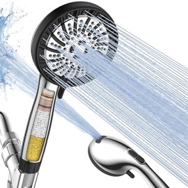 PWERAN High Pressure Shower Head with Handheld, Filtered Shower Head with 8 Mode, Water Softener Anti-clog Nozzles, Built-in Power Wash, Stainless Steel Hose