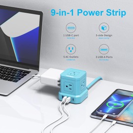 Power Strip with USB-C (3.0A), Power Strip Surge Protector (700J), Portable Travel Power Strip, TOPREK 10 FT Extension Cord with 5 AC Outlets 4 USB, Desk Charging Station for Hotel, Dorm, Home Office