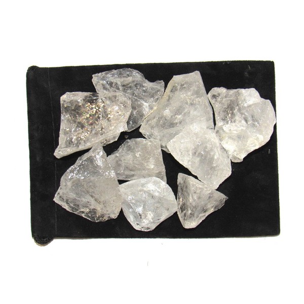 Zentron Crystal Collection: Natural Rough Clear Quartz Stones, Includes Velvet Bag - Large 1" Pieces (1/2 Pound)