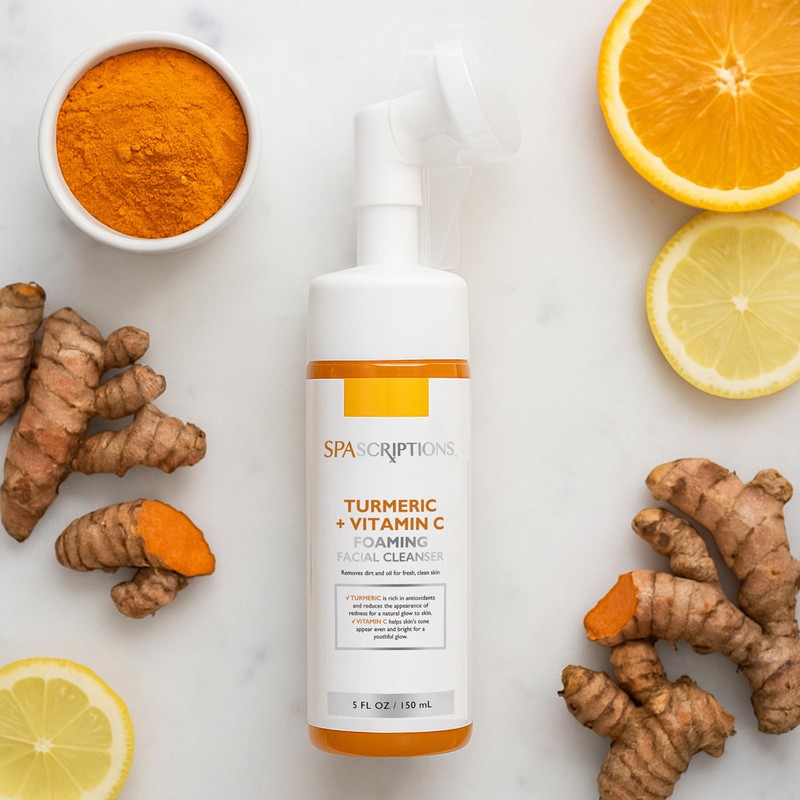 SpaScriptions Turmeric + Vitamin C Foaming Facial Cleanser, pH Balanced,