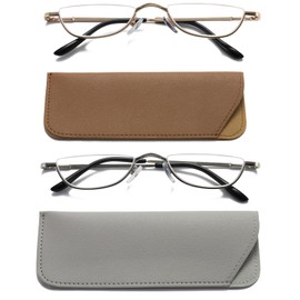Viseng 2 Pack Vintage Alloy Half Moon Reading Glasses Women Men Slim Half Frame Lens Readers Glasses +1.5