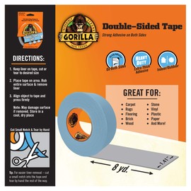Gorilla Double-Sided Tape, 1.41" x 8 yd, Gray, (Pack of 1)