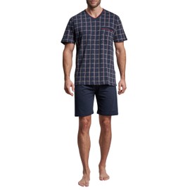 Götzburg Men's Shorty Short Sleeve Cotton Single Jersey Navy Check (451154-4008) - navy All Over Print, size: 56