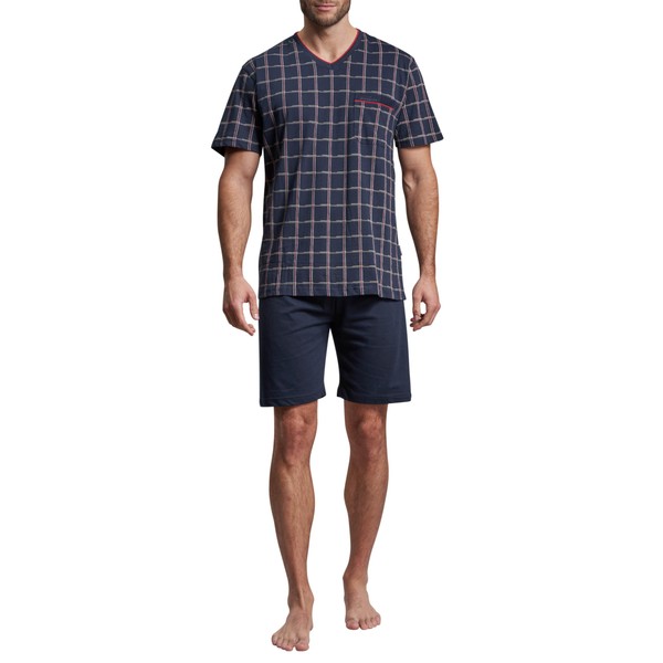 Götzburg Men's Shorty Short Sleeve Cotton Single Jersey Navy Check