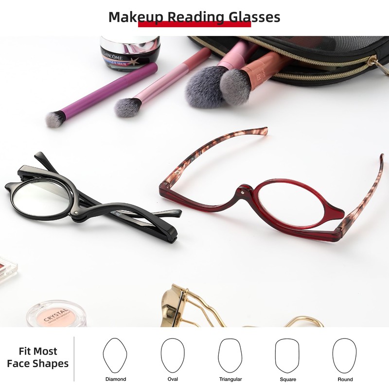 JM 2 Pairs Makeup Reading Glasses Magnifying Flip Down Cosmetic
