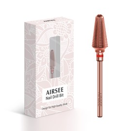 AIRSEE Tungsten Carbide Acrylic Nail Drill Bit Efile Electric File Machine Head Tips for Manicure Polishing Fast Remove Gel 3/32" Shank Right Hand Advanced Salon Tech Rose Gold Tornado Fine-F