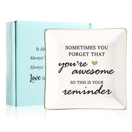 JOYIMARR You're Awesome Gifts,Inspirational Gifts for Women Ring Trinket Dish Jewelry Tray-Best Friends Gifts For Women Her Mom Sister Coworker Valentine's Retirement Christmas Gifts,Ceramic White