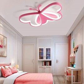 BDXKY Led Ceiling Light Fixture Modern Kids Room Flush Mount Dimmable with Remote 36w Pink Butterfly Ceiling Lamp for Girl Boy Baby Bedroom Living Room