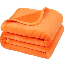 PiccoCasa Flannel Fleece Blanket Soft Lightweight Warm Fuzzy Blanket for All-Seasons, Luxury Comfy Decorative for Couch Living Room Bright Orange Single (130 x 150cm)