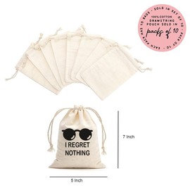 MS I Regret Nothing printed Party Favor bags - Cotton Drawstring closure - Bachelorette hangover kit bags - Hangover Recover Kit Wedding Party Gift Bags - 5 * 7 Inch bags Set of 10 D1