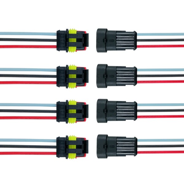 QitinDasen 4 Set 3 Pin Waterproof Car Electrical Connectors, Sealed