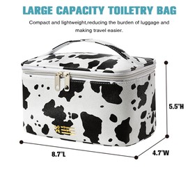 Makeup Bag Large Portable Cosmetic Storage Bags Travel Zipper Organizer Case with Brush Pouch for Women and Girls,White Cows