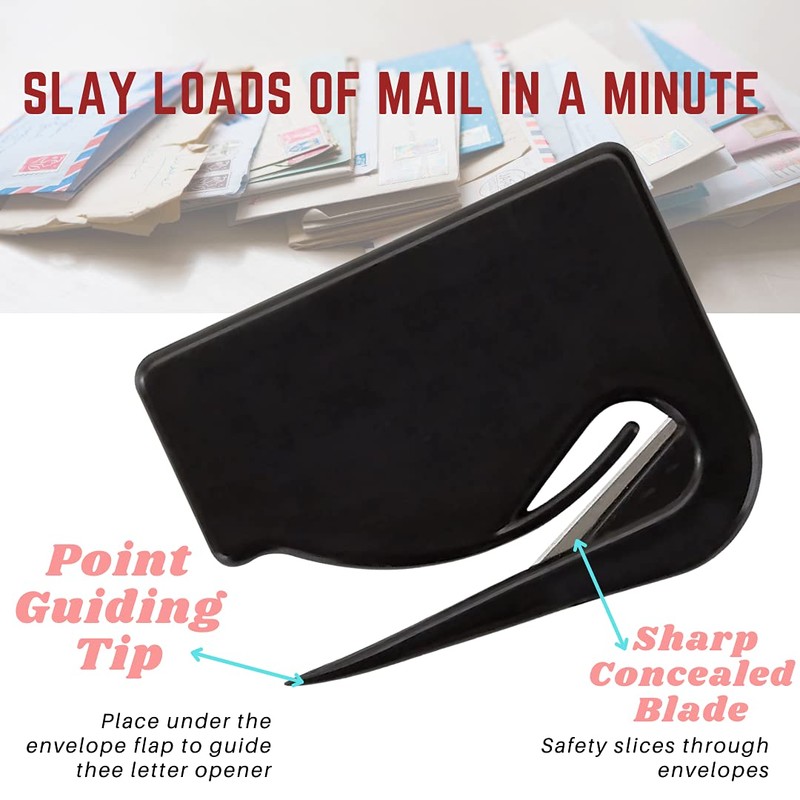 1InTheOffice Letter Opener, Envelope Opener Slitter Concealed Blade, Black 4