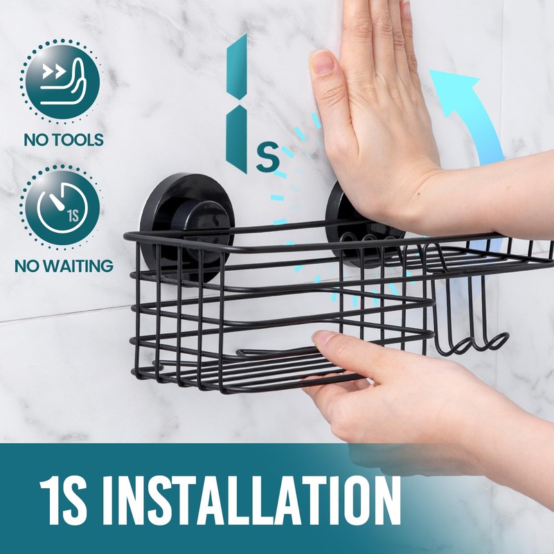 TAILI Shower Caddy Suction Cup with Hooks and Soap holder,