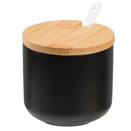 VanEnjoy Black Sugar Bowl with Lid 10oz Ceramic Sugar Bowl Salt Cellar with Lid and Spoon Salt Jar for Seasoning Sugar Container with Spoon