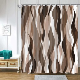 ChloropLastid Brown Modern Boho Shower Curtains for Bathroom, Abstract Striped Minimalist Geometric Simple Waves Fabric Waterproof Shower Curtains Home Bathroom Decor 72x72 inch