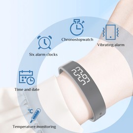 Vibrating Alarm Reminder Wristband, Silent Alarm Watch Will Not Disturb Others Wrist Clock Pill Reminder Temperature Measurement for who with Partners/New Borns/Children&Sport (Black)