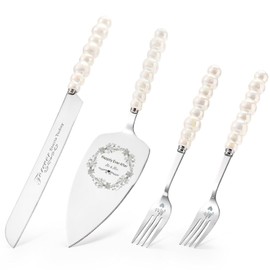 Juego de cuchillos y servidores para tartas de boda, mango de perlas de cerámica, juego de corte de tartas para bodas, compromisos, aniversarios y regalos de compromiso para parejas