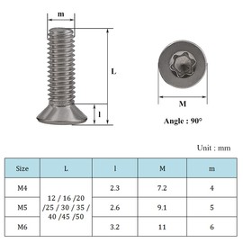 Pack of 10 M5 x 50 Countersunk Screws Torx Stainless Steel 304 Machine Screws Countersunk Screws with Nose Standard Quincunx Fully Threaded Screws for Machine Equipment and Home Furniture