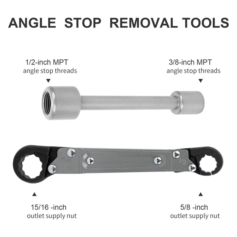 Plumbing Tools, 2 PCS Angle Stop Wrench Kit, Angle-on Wrench