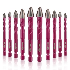 QUEFORET Eccentric Drill Bit with Oblique Head 10 Pieces - 6/6/6/6/8/8/10/10/12/12 mm Concrete Drill for Wood Plastic Masonry Wet Drilling Ceramic Tiles Marble Glass Quick Change Hex Shank