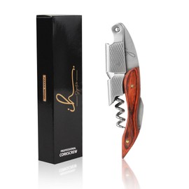 IH Signature, Sacacorchos de Camarero Sumiller Profesional - Acero Inoxidable de alta resistencia, resina multitono Sistema Doble Palanca Amortiguada y Cortador lámina, destapador. (Pakka wood)