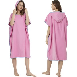 TOPTHEROAD Bata de Baño para Mujer y Hombre, Poncho de Natacion con Capucha de Microfibra, Poncho de Secado Rápido Toalla para Cambiarse para Playa Natación, Surf (Rosa)