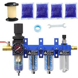 ATINY 1/4"NPT Air Filter Regulator Lubricator Combo, Air Regulator and Water Separator,Air Compressor Water Separator,5 Micron Brass Filter Cartridge,Double Desiccant Dryers-Blue