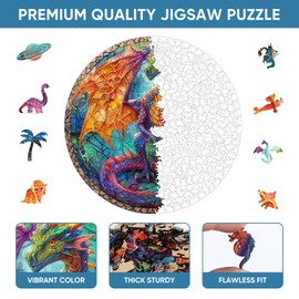 Wooden Puzzles for Adults, Winged Dinosaur Puzzle Color Challenge Jigsaw Puzzles 200 Piece (Medium,10.9x11.5 in) Thickened Unique Shapes Family Reunion Puzzle, Best Gift for Adults and Kids