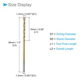 CoCud Twist Drill Bit, 0.05 inch (1.3 mm) Drill Diameter, Titanium Coated, High Speed Steel, 6542, Straight Shank - (Application: Stainless Steel, Alloy, Metal), Pack of 12