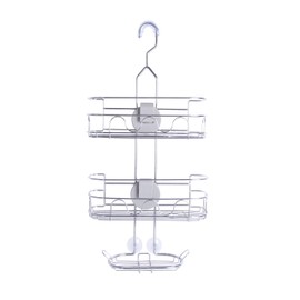 Kenney KN614124 Easy Slide 4-Way Adjustable Shower Caddy, 25.5" L x 12.25" W x 5" D Rust-Resistant Configurable Metal 2-Shelf Hanging Caddy with Soap Dish, Suction Cups and Razor Holders, Chrome