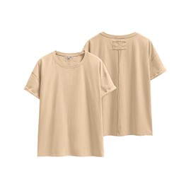 ANRABESS Womens Tops Oversized T Shirts Loose Fit Short Sleeve Crewneck Summer Casual 2025 Trendy Boxy Tee Blouse Apricot Medium