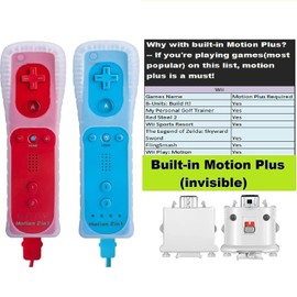 TechKen Motion Plus Wii Controllers 2Packs with Nunchucks, Wii Remote Controllers Compatible for wii and Wii U with Built in Motion Plus