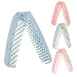 Ipetboom 4pcs Travel Hairbrush Set Folding Comb Elastic Hair Straightening Brush Plastic Hairdressing Tool for Family and Travel Random Color