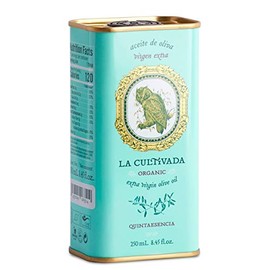 Organic Extra Virgin Olive Oil. Cold Pressed. Quintaesencia - Certified Organic by S.C. CAAE. Gold Medal Winning Oil. Blend of Arbequina, Hojiblanca and Picual. 500ml tin (GB-ORG-04)