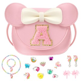 Klorify Little Girl Purse Gifts with Unicorn Costume Jewelry, 18PCS Birthday Gift Toys for Girls Kids Toddler, Initial Purses, Necklace, Bracelet, Adjustable Rings, Clip On Earrings, Hair Clips - A