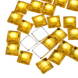 sourcing map 50Pcs 8mm Flat Back Acrylic Square Gems Rhinestone Gold Yellow
