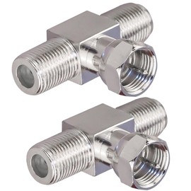 TUOLNK F Splitter 3 Way Connector F Male to Dual F Female, Triple T Connector T Shaped Adapter for TV Video Recorder Antenna F Connector Combiner