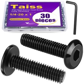 Taiss 30pcs 1/4-20 x 1" Flat Head Socket Head Screw Furniture Bolts Stainless Steel 18-8(304),Black Zinc Plated Fully Threaded, Countersunk Connector Screws with Hex Spanner