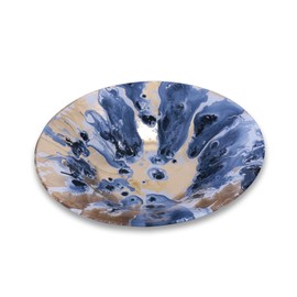 Beatriz Ball Glass New Orleans Centerpiece Bowl – Extra Large, Hand-Painted Blue & Gold Swirl – Decorative Serving Bowl, Handmade Glass By Skilled Artisans