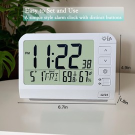 Battery Operated Alarm Clock Digital,Long Battery Life for 12 Months and more,Digital Clocks for Bedrooms Shelf Desk Bedside ,Travel Alarm Clock with Alarm,Backlight,Snooze, 12/24H, Temp,Humidity