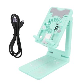 Cell Phone Cooler Stand Height Adjustable Desk Mobile Phone Radiator Fan with Colorful RGB Lights for Live Streaming Mobile Gaming Green