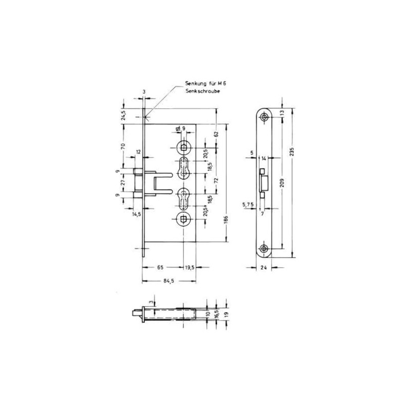 Bever FH Mortise Lock PZW 65 mm Bolt, 24X235 mm