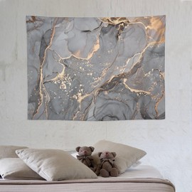 ZhiRain Marble Tapestry Wall Hanging Modern Luxury Dark Grey Gold Crack Texture Art Printed Tapestries Home Decor for Living Room Bedroom Apartment Farmhouse Dorm 30"x40"