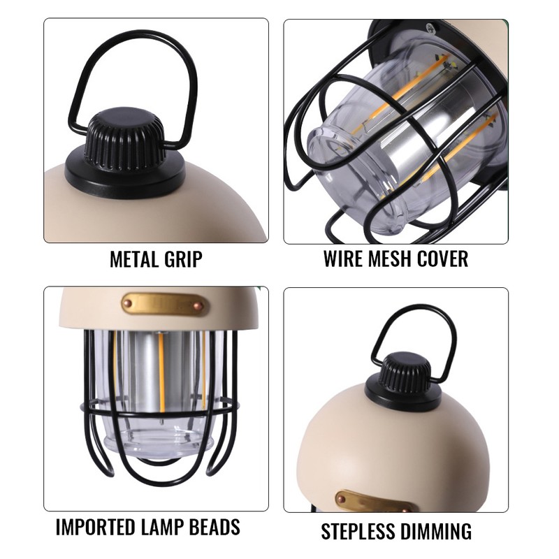 2000mAh LED Camping Lantern Retro Rechargeable Camping Lights Portable Tent